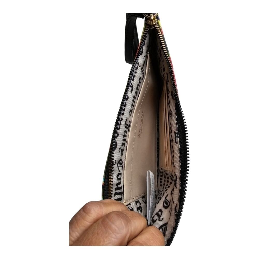Juicy Couture Black Multi Rose Gothic Logo Stripe Wristlet - Picture 6 of 8